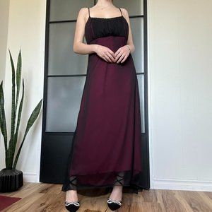 Gorgeous Vintage 90s Whimsygoth Mesh Overlay Ruched Prom Dress